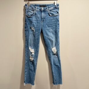 Zara Women's Trafaluc Denimwear Blue Distressed Straight Leg Ankle Jeans Size 4